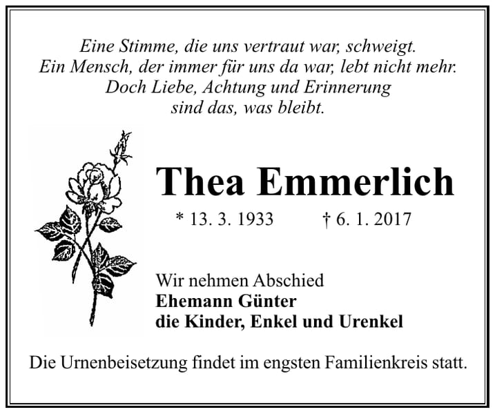 Traueranzeige Thea Emmerlich