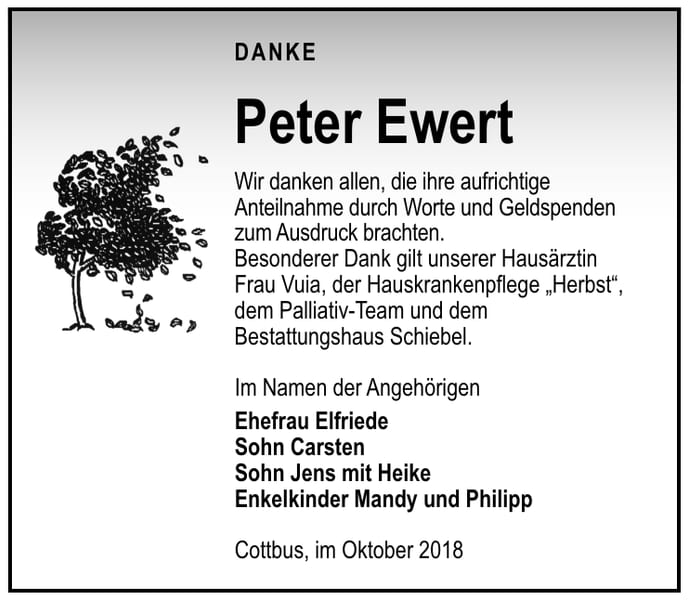 Danksagung Peter Ewert