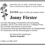Traueranzeige Jonny Förster