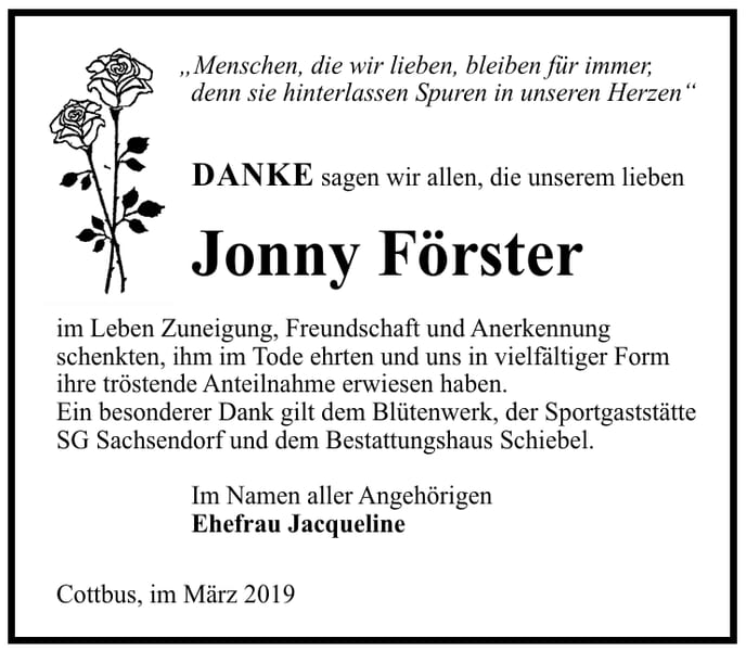 Traueranzeige Jonny Förster