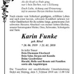 Traueranzeige Karin Funke, geb. Rösel