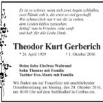 Traueranzeige Theodor Kurt Gerberich