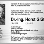 Traueranzeige Dr.-Ing. Horst Grätz