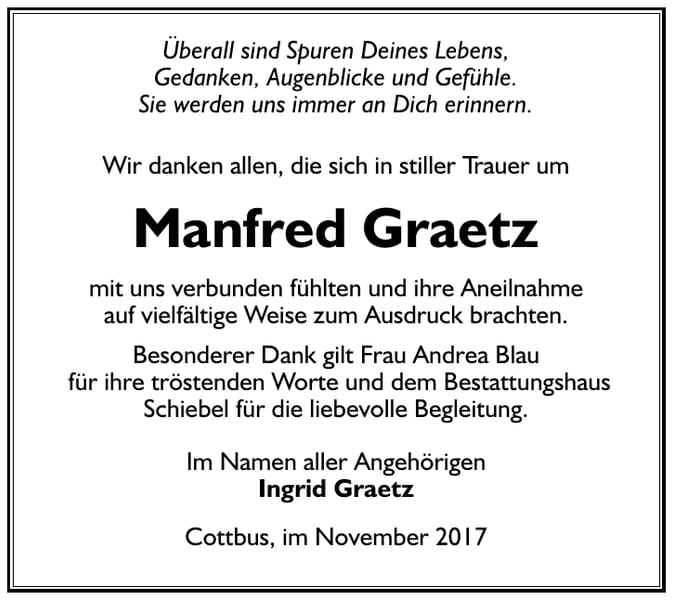 Danksagung Manfred Graetz