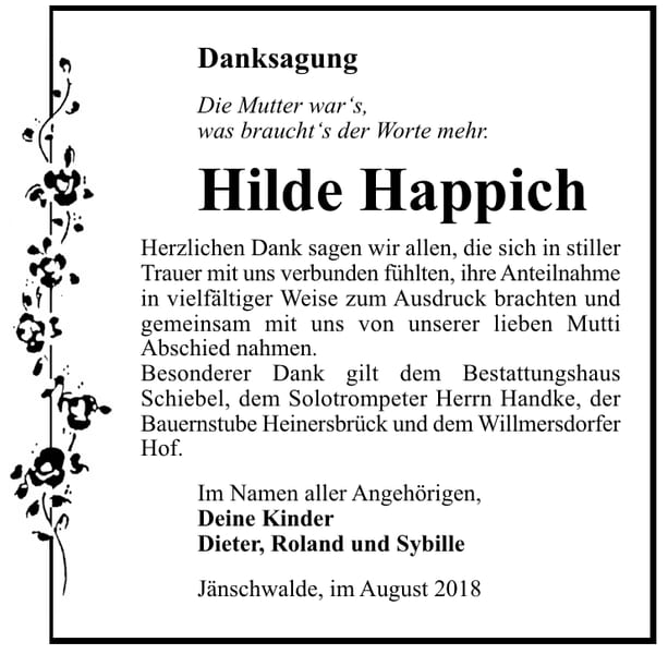 Danksagung Hilde Happich