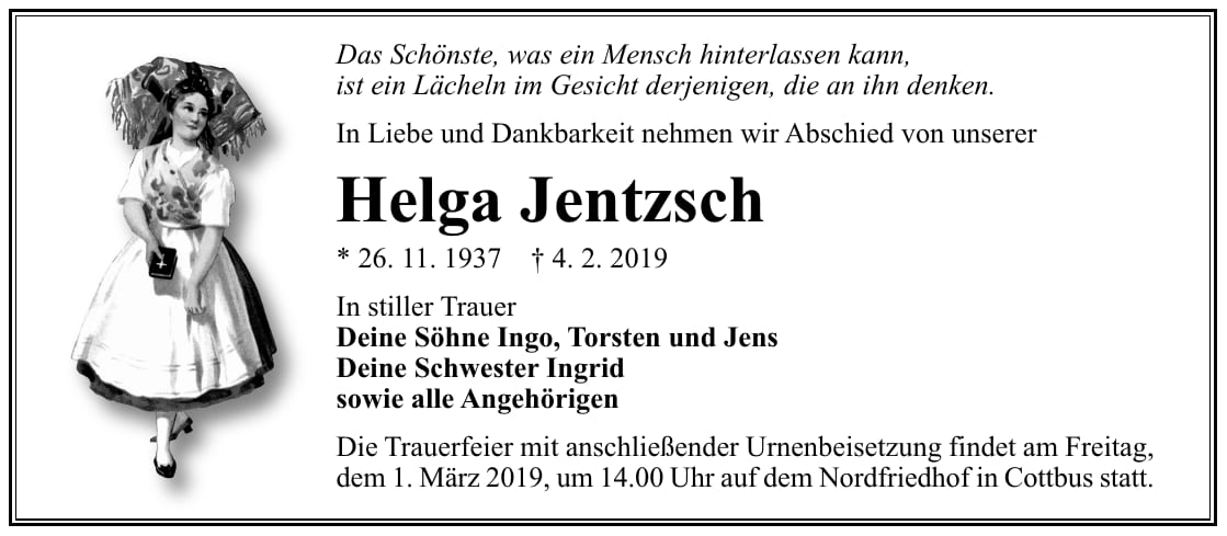 Traueranzeige Helga Jentzsch