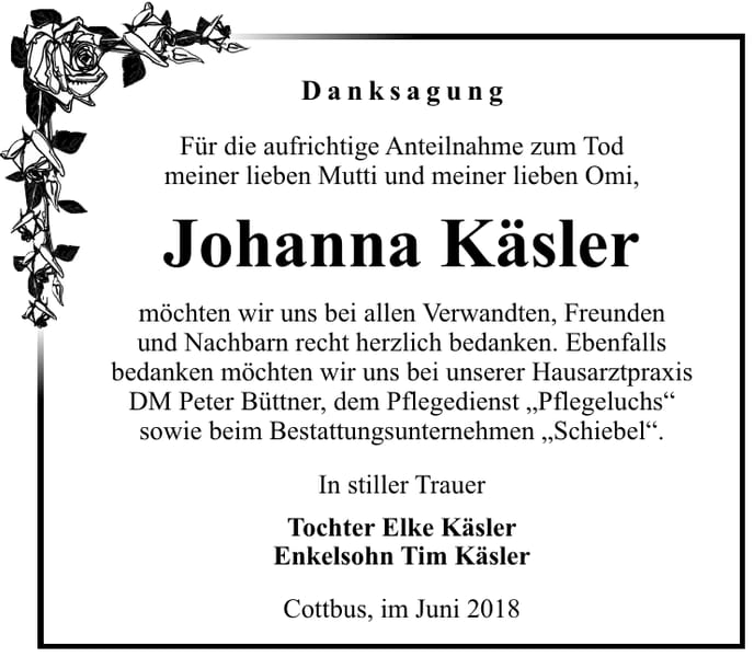 Danksagung Johanna Käsler