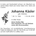 Traueranzeige Johanna Käsler, geb. Wittchen