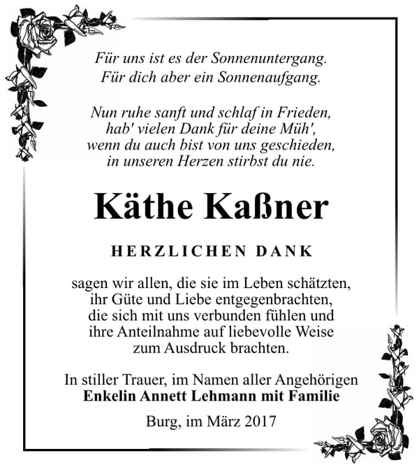 Danksagung Käthe Kaßner