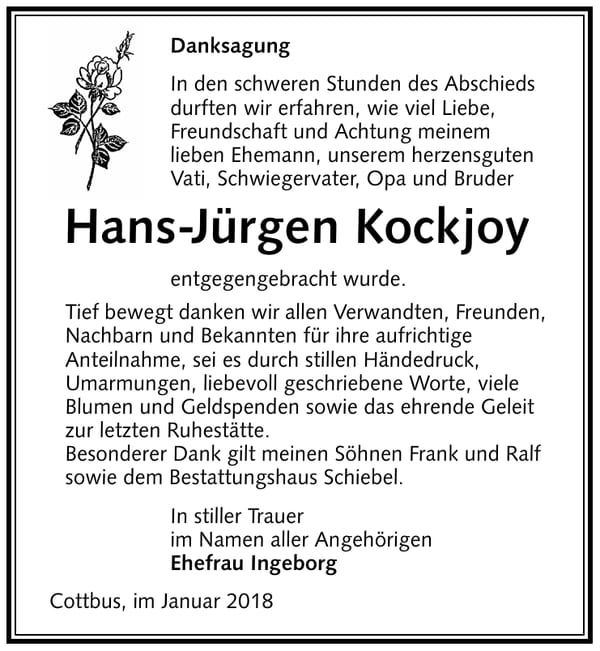 Danksagung Hans-Jürgen Kockjoy