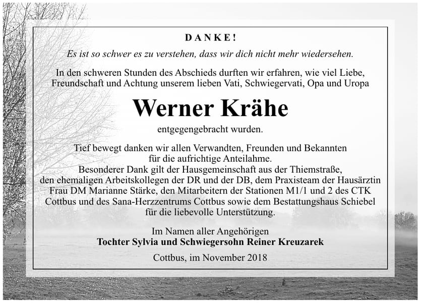 Danksagung Werner Krähe