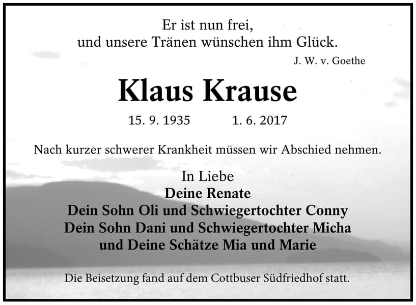 Traueranzeige Klaus Krause