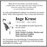 Traueranzeige Inge Kruse