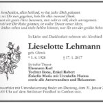 Traueranzeige Lieselotte Lehmann, geb. Glinsk