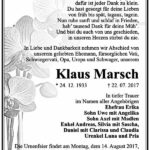 Traueranzeige Klaus Marsch