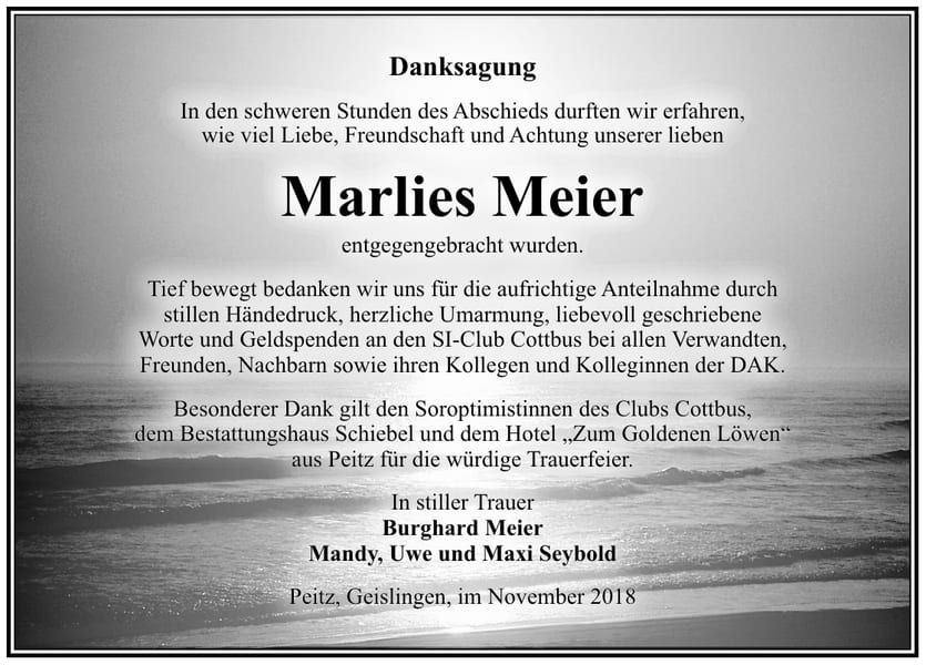 Danksagung Marlies Meier
