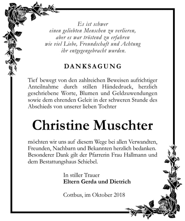 Danksagung Christine Muschter
