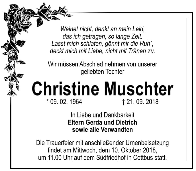 Traueranzeige Christine Muschter