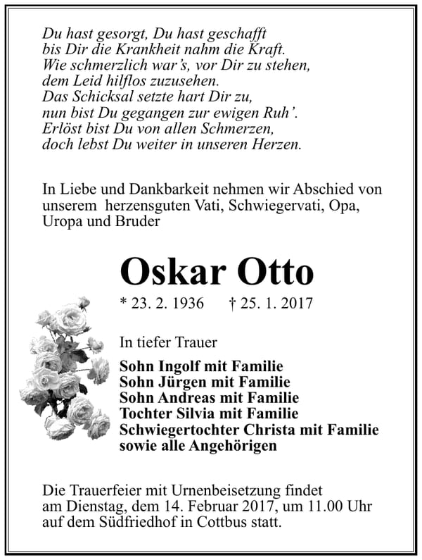 Traueranzeige Oskar Otto