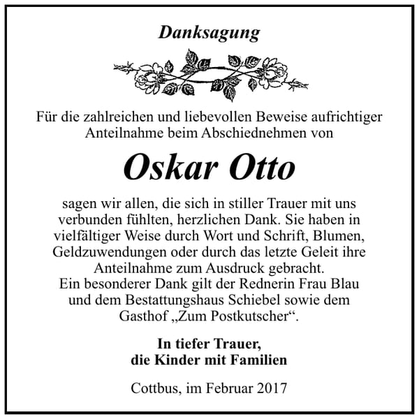 Danksagung Oskar Otto