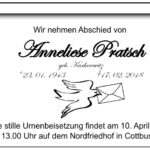 Traueranzeige Anneliese Pratsch geb. Kurkerewitz