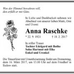 Traueranzeige Anna Raschke