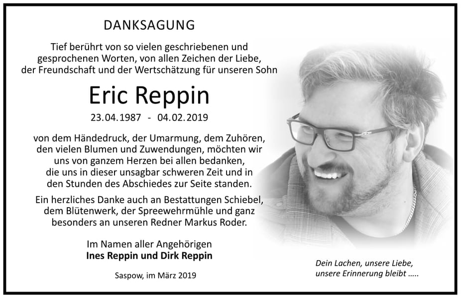 Traueranzeige Eric Reppin