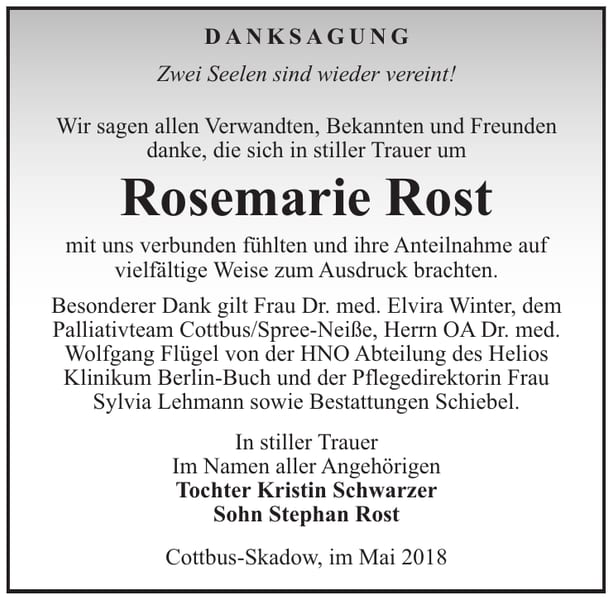 Danksagung Rosemarie Rost
