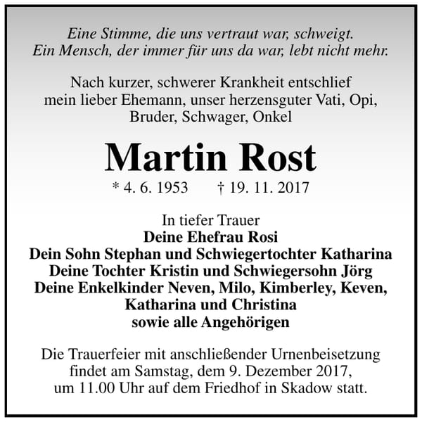 Traueranzeige Martin Rost