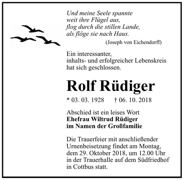 Traueranzeige Rolf Rüdiger