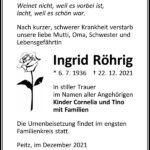 Traueranzeige Ingrid Röhrig