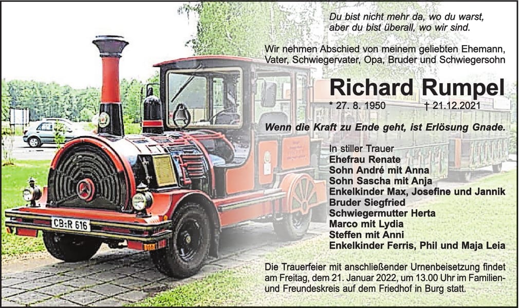 Traueranzeige Richard Rumpel