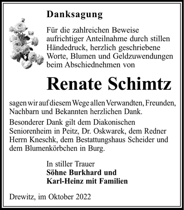 Danksagung Renate Schimtz