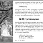 Danksagung Willi Schiemenz
