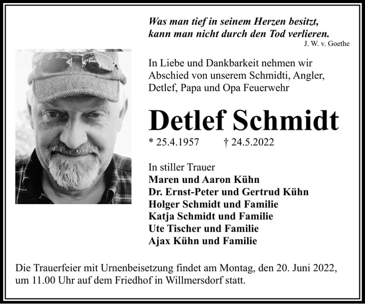 Traueranzeige Detlef Schmidt