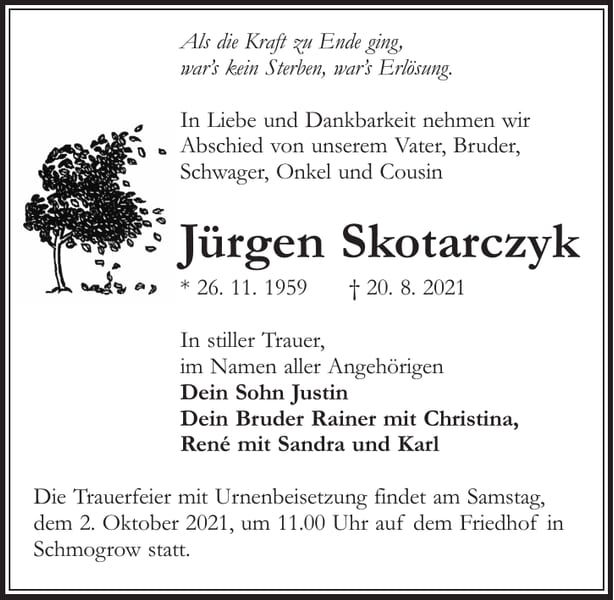 Traueranzeige Jürgen Skotarczyk