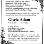 Traueranzeige Gisela Adam