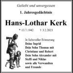 Jahresgedenken Hans-Lothar Kerk