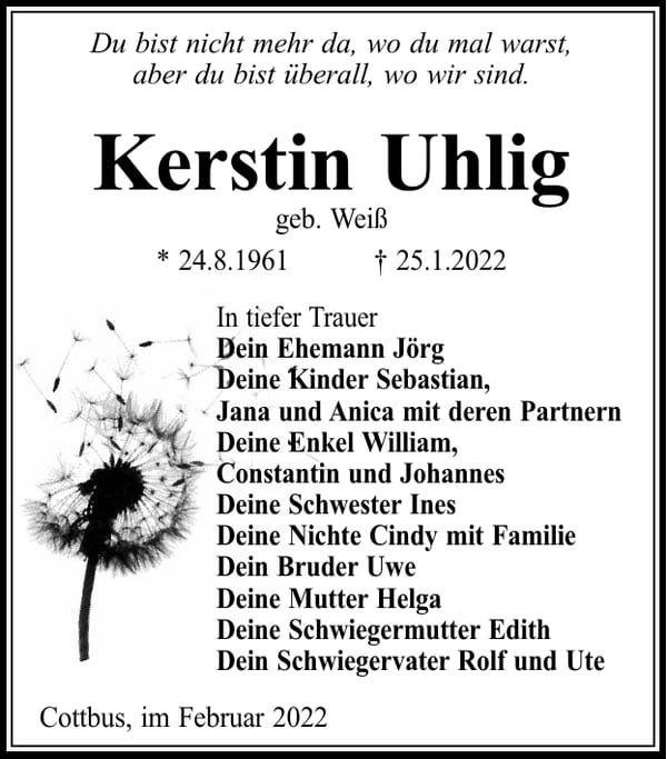 Traueranzeige Kerstin Uhlig, geb. Weiß
