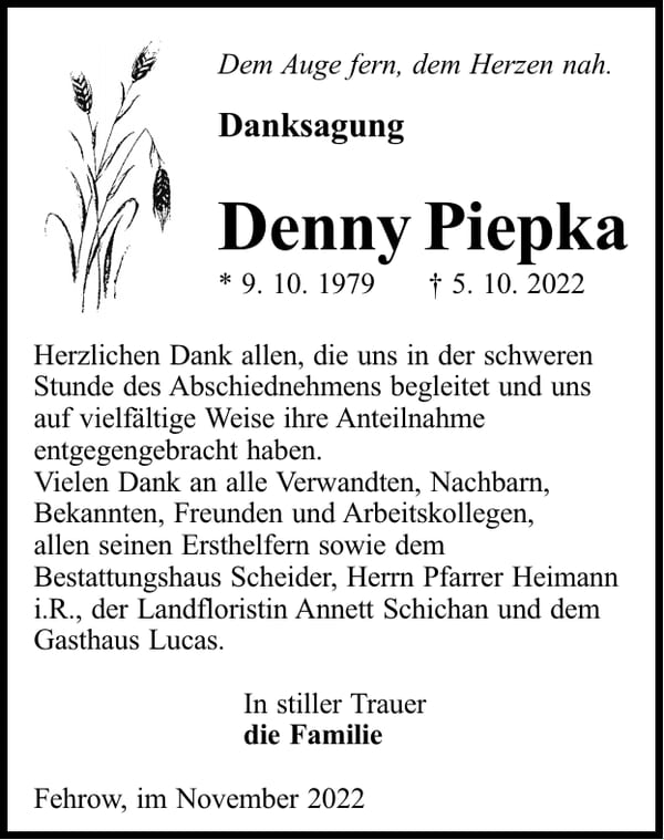 Danksagung Denny Piepka