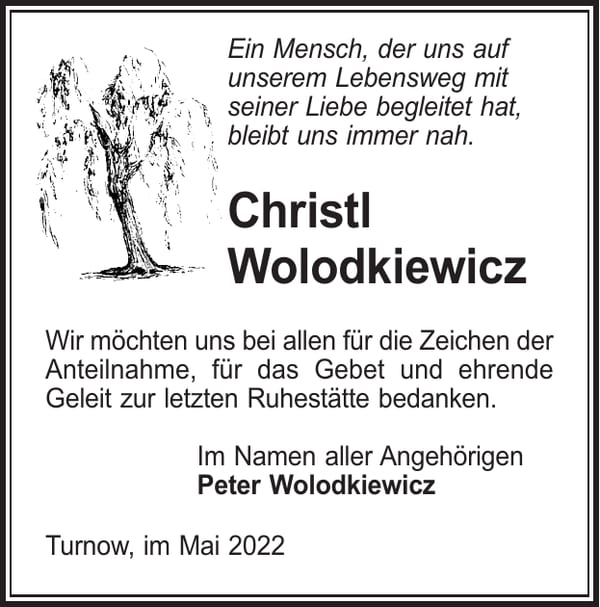Danksagung Christl Wolodkiewicz