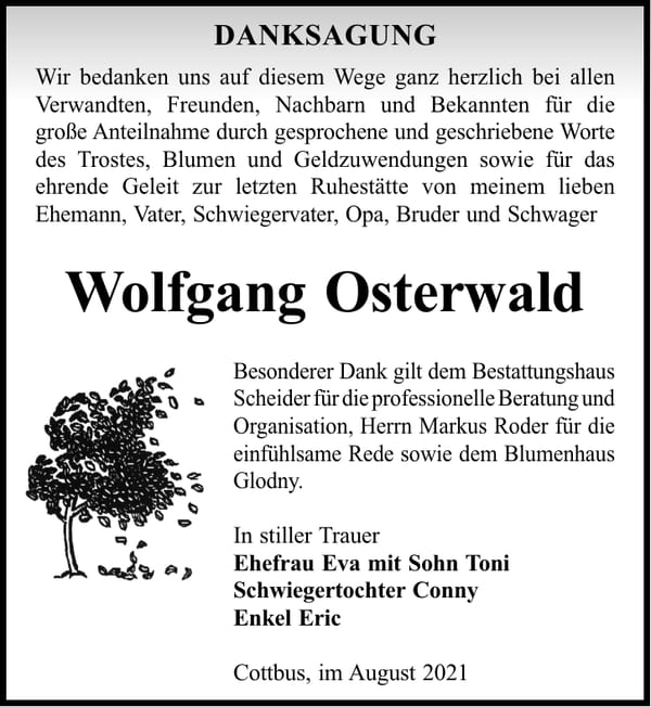 Danksagung Wolfgang Osterwald