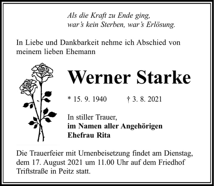Traueranzeige Werner Starke