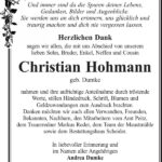 Danksagung Christian Hohmann, geb. Dumke