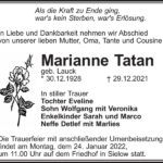 Traueranzeige Marianne Tatan, geb. Lauck