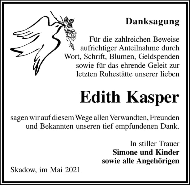 Danksagung Edith Kasper