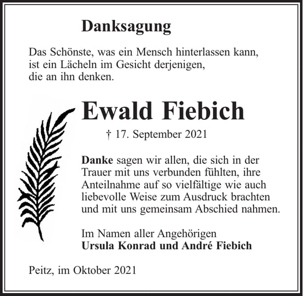 Danksagung Ewald Fiebich