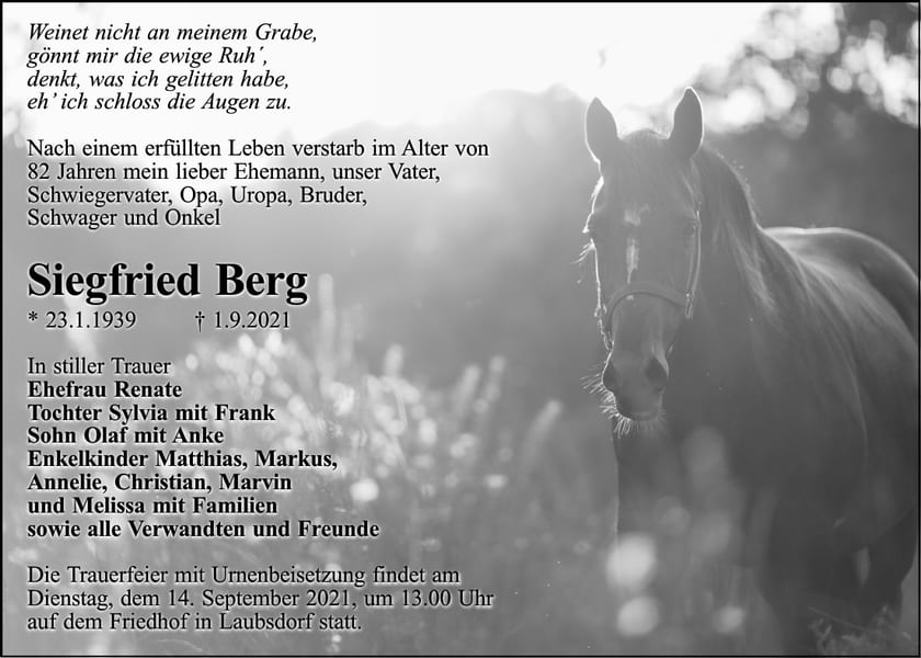 Traueranzeige Siegfried Berg