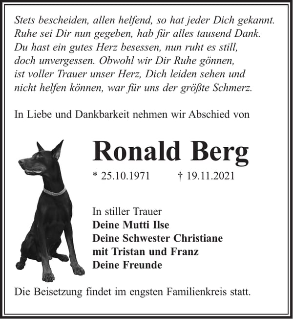 Traueranzeige Ronald Berg