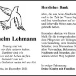 Danksagung Wilhelm Lehmann